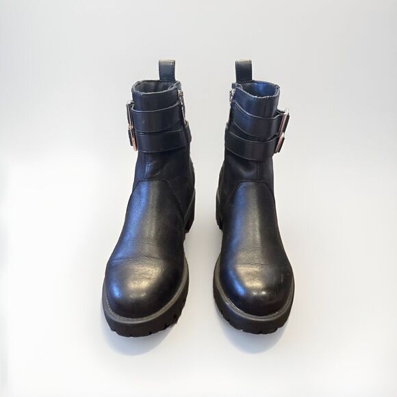 BLONDO Mable Black Leather Moto Double Buckle Waterproof Boots 8.5M - Picture 3 of 11